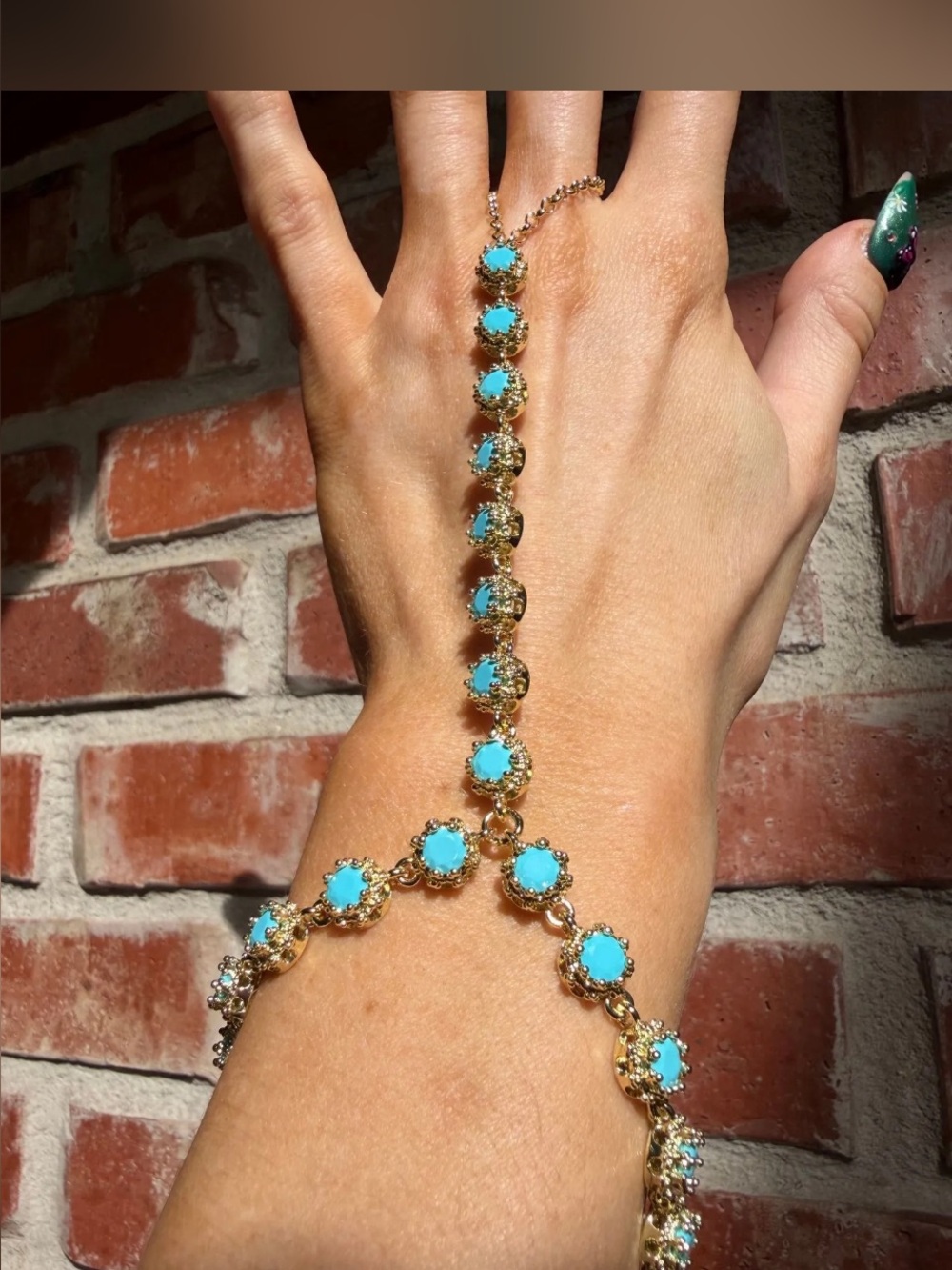 Feed Me Gems Texas Turquoise Queen Ring and Hand Chain Set NIP - Picture 3 of 5